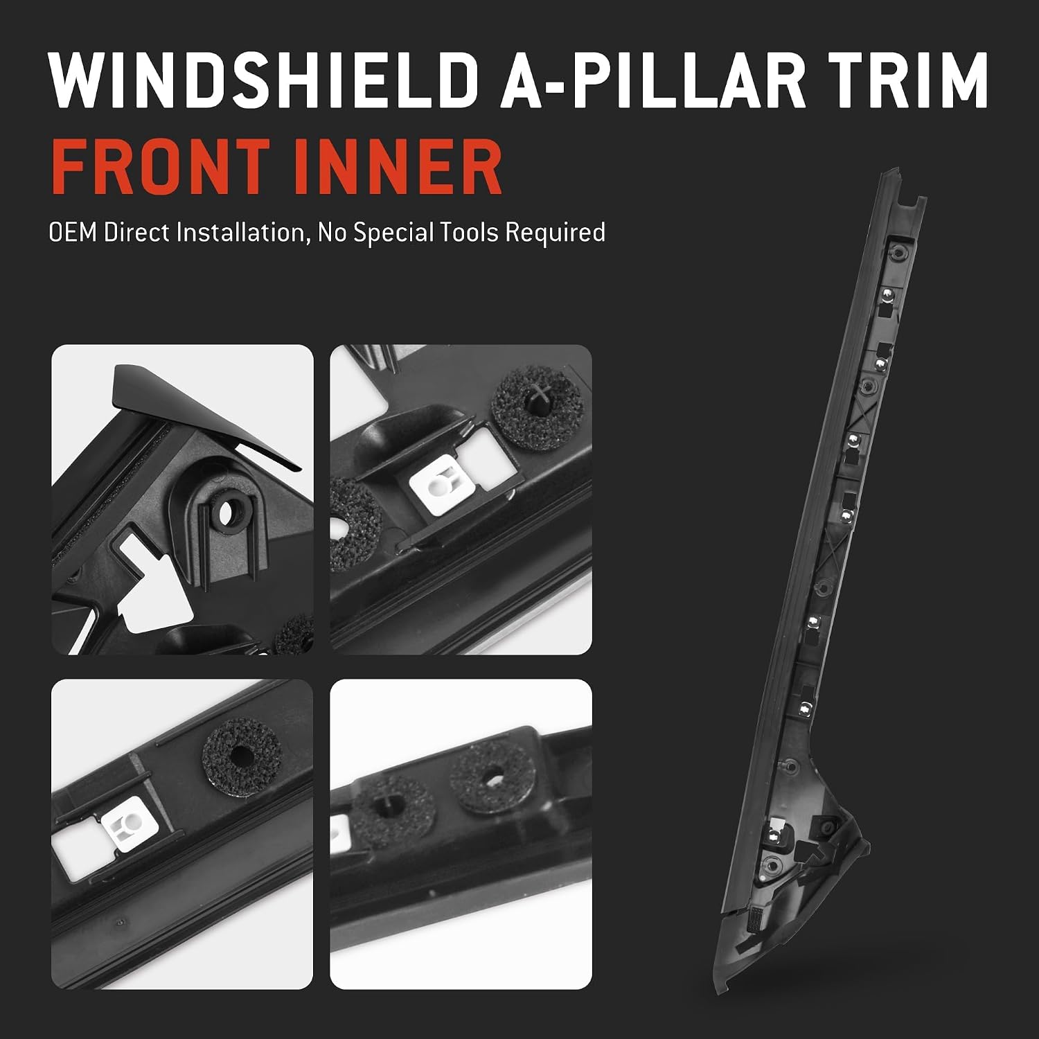 HYR A-Pillar Windshield Trim Molding Set Fit for Ford Explorer 2011-2019, Driver Left & Passenger Right Side, Outer & Inner, 926-450 926-451 BB5Z7803145AA BB5Z7803144AA BB5Z7803137AA BB5Z7803136AA