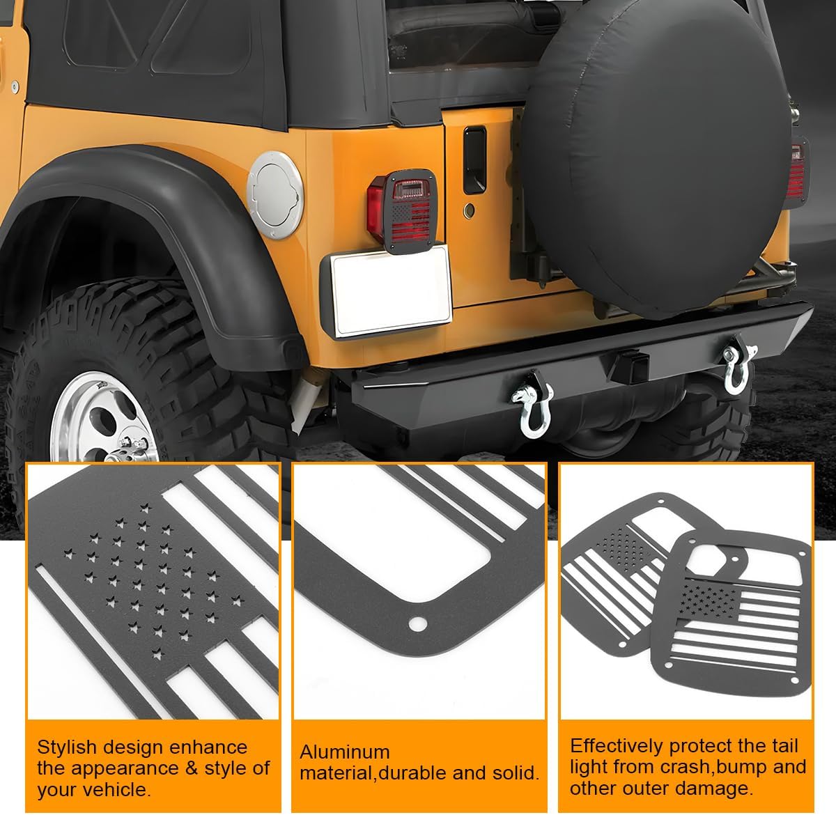 Tail Light Guards Covers Compatible with Jeep Wrangler TJ YJ 1987-2006, US Flag Pattern Exterior Accessories Rear Tail Light Guards Covers Protectors