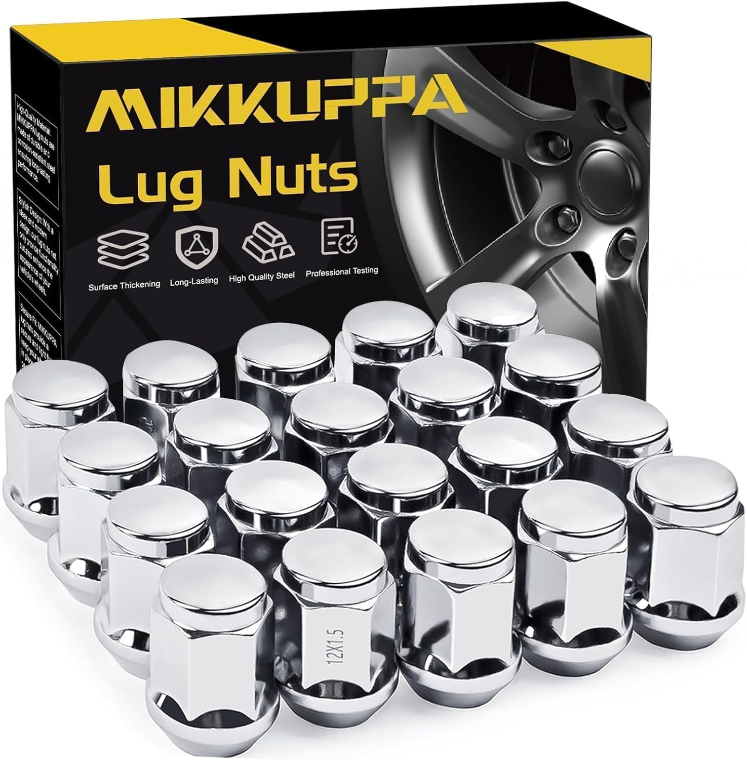 MIKKUPPA M12x1.5 Lug Nuts - Replacement for Ford Fusion Focus Escape, Honda Accord Civic CRV, Chevy Cruze Malibu, Dodge Journey, Jeep Compass Patriot Aftermarket Wheel, 20pcs Chrome Closed End Nut
