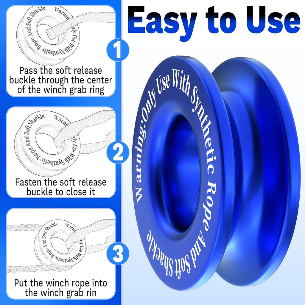 Winch Snatch Recovery Ring, Heavy Duty 66000 Lbs Break Strength Snatch Block Ring, Towing Rcovery Snatch for Soft Shackle and Synthetic Rope, Compatible with ATV UTV SUV Truck Off-Road Vehicle (Blue)
