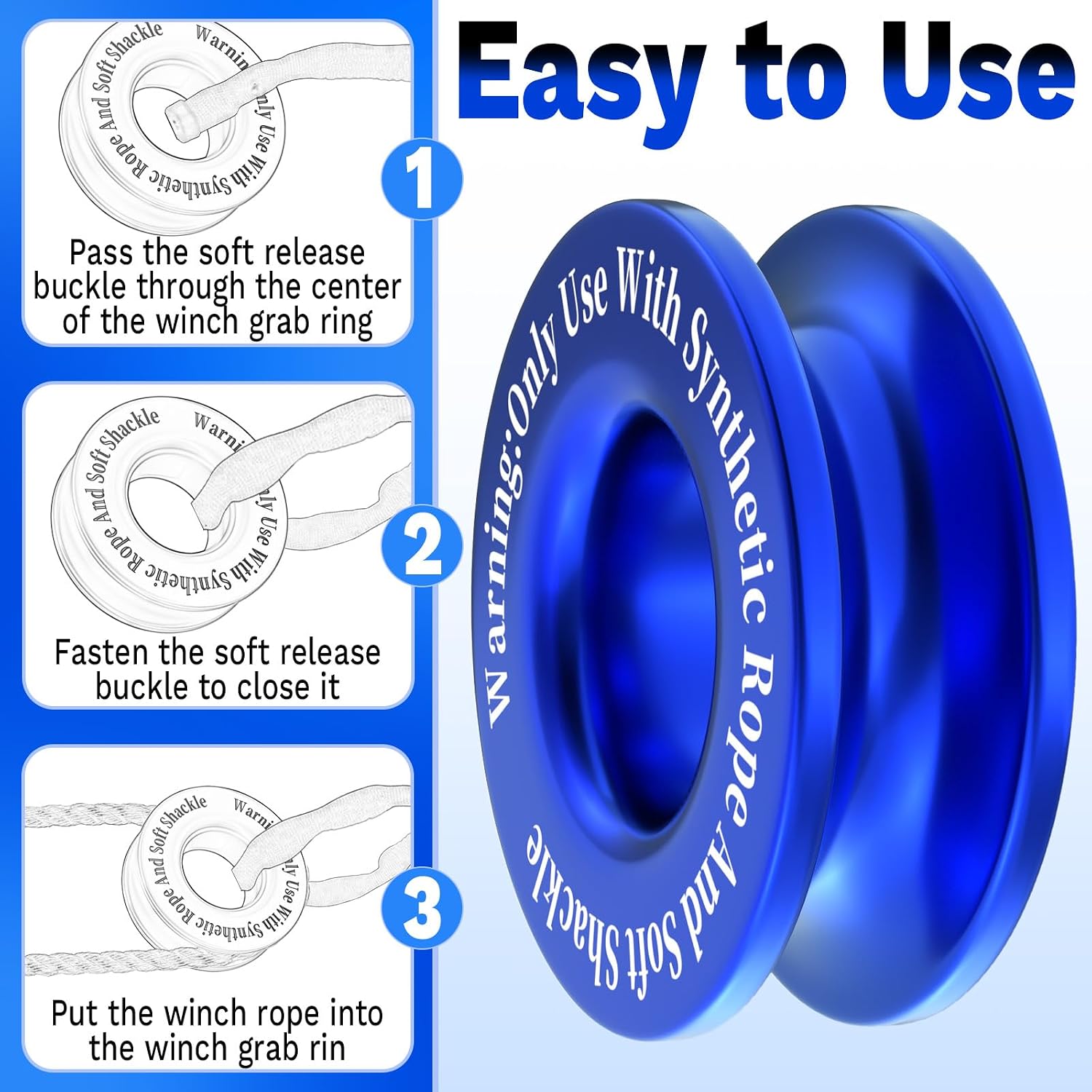 Winch Snatch Recovery Ring, Heavy Duty 66000 Lbs Break Strength Snatch Block Ring, Towing Rcovery Snatch for Soft Shackle and Synthetic Rope, Compatible with ATV UTV SUV Truck Off-Road Vehicle (Blue)