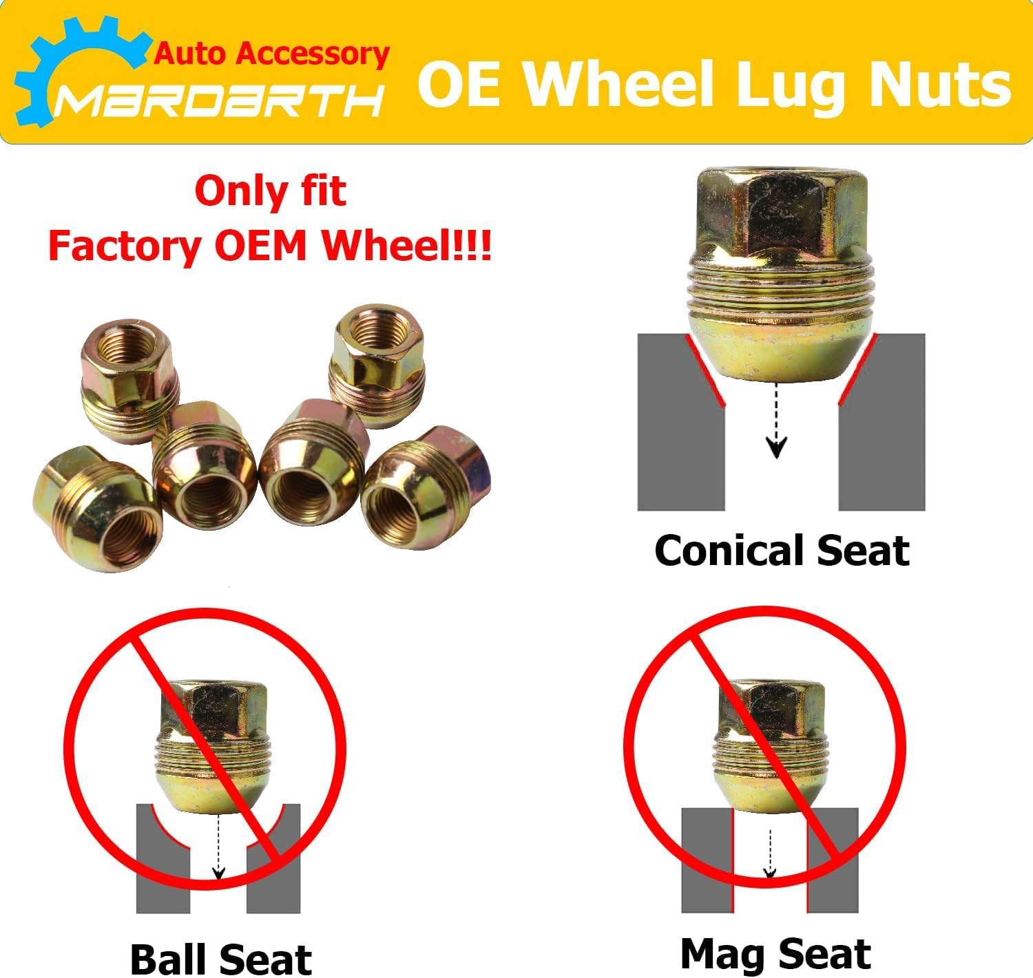 Set of 24, 14mmx1.5 OEM Factory Wheel Lug Nuts Replacement for Sliverado Sierra 1500 Yukon Avalanche Suburban Express 1500 C1500 K1500 Escalade Traverse Yukon M14x1.5 Studs 6 Lug Wheel