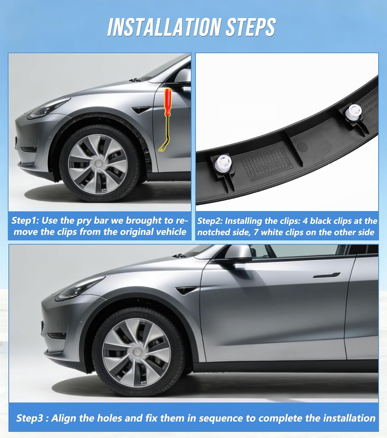 Driver Side Front Fender Trim for Tesla Model Y 2020 2021 2022 2023 2024, Front left Side Wheel Arch Fender Flare Molding Trim For 1494185-00-B;1494161-00-B