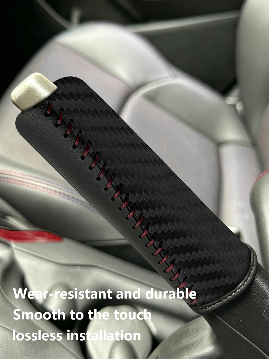 Genuine Leather Handbrake Cover with Stitching Design, Anti-Slip & Universal Fit, Easy Installation Hand Brake Grip Cover for Car Interior Upgrade, Ideal for Commuters & Family Cars