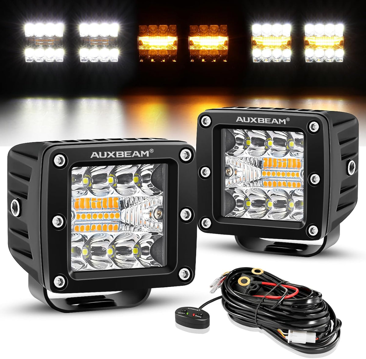 auxbeam 3 inch led pod 6 modes amber, main product view