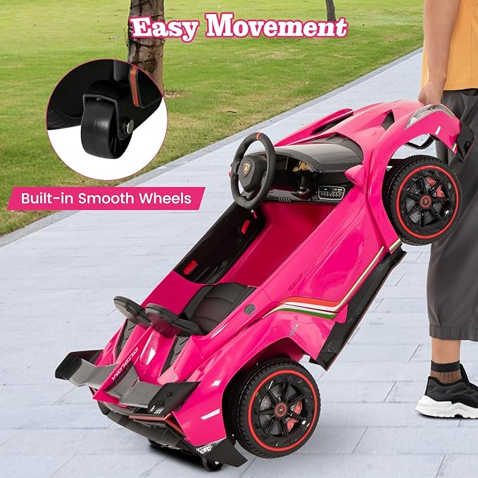 Costzon Pink Lamborghini Ride on Car, 12V Battery Powered 4WD Lambo Kids Car - Image 4
