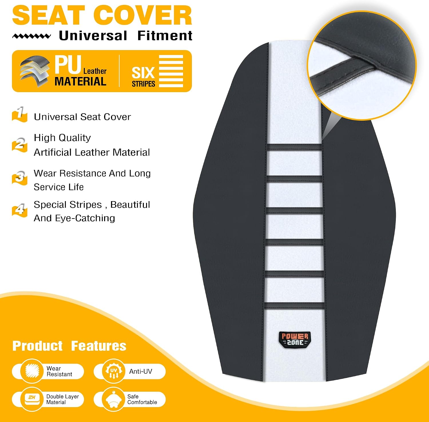 Dirt Bike Seat Cover - Universal Gripper No-Slip Dirtbike Seat Cover (Black-White)
