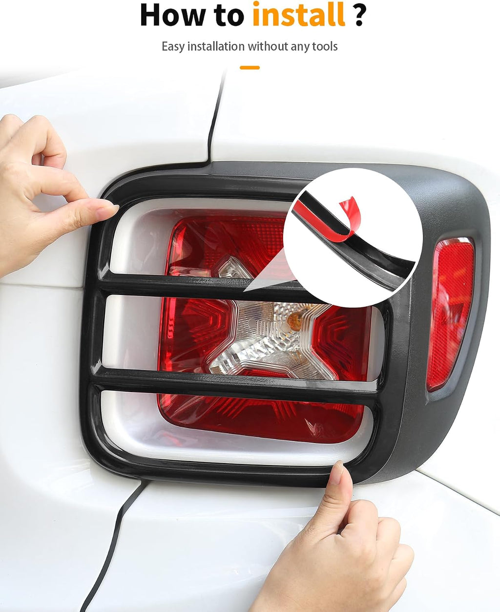 Hoolcar for Renegade Tail Light Cover Black Metal Rear Taillight Lamp Protector Guard Cover Fits for Jeep Renegade 2016 2017 2018 2019 2020 2021