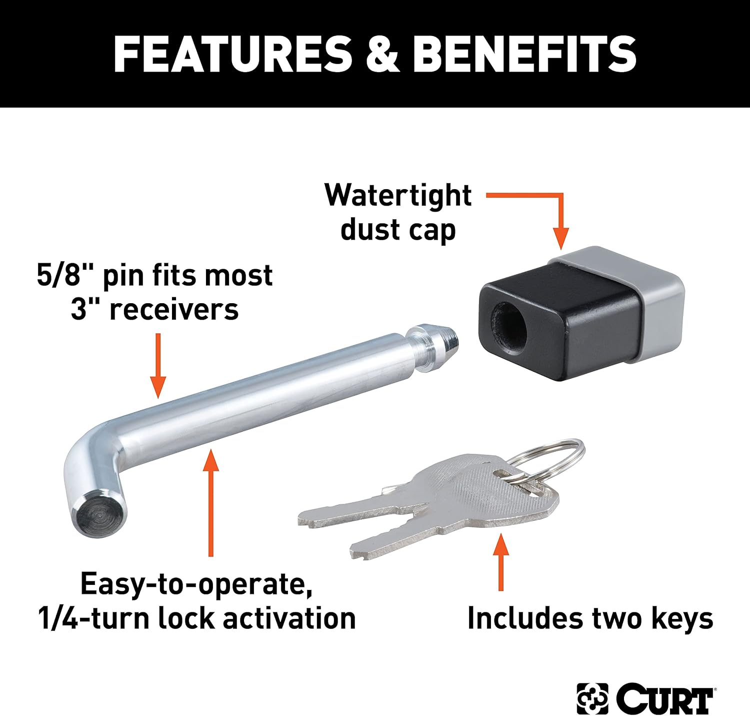 Curt Manufacturing 23021 5/8 in Hitch Lock 18000Lb Packaged
