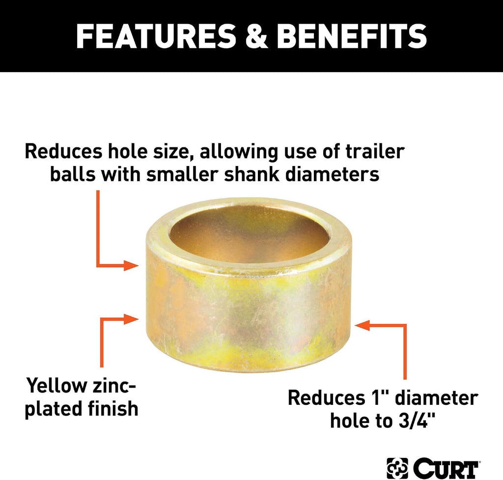 CURT 21100 Trailer Hitch Ball Hole Reducer Bushing, Reduces 1-Inch Diameter to 3/4-Inch Stem
