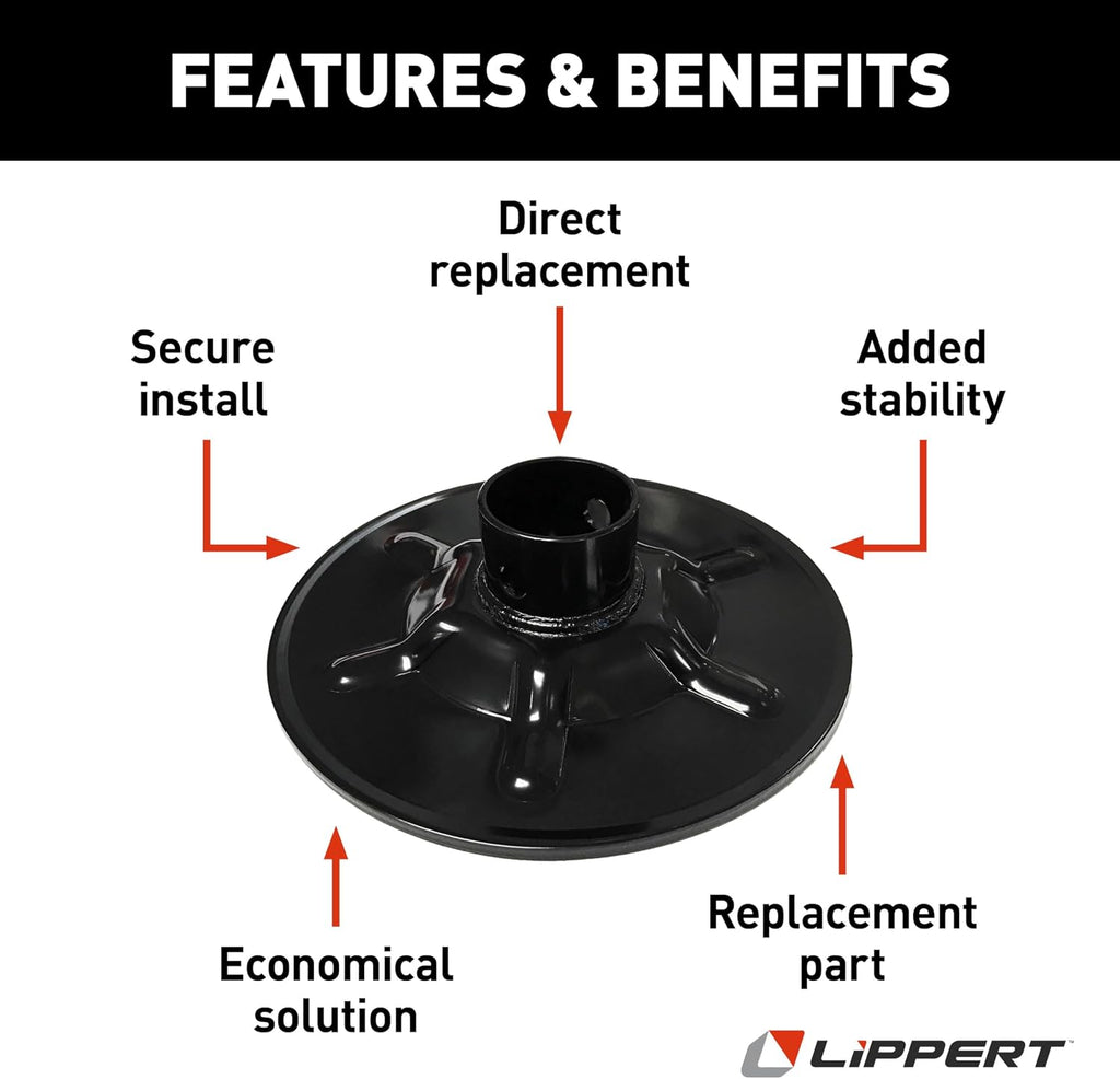 Lippert Components Hall Effect Ground Control 3.0 Replacement Rear Jack Foot Pad, 9" Diameter, Fits 2" I.D. Tube, Strong Black Powder-Coated Steel Construction, Easy Installation - 377962