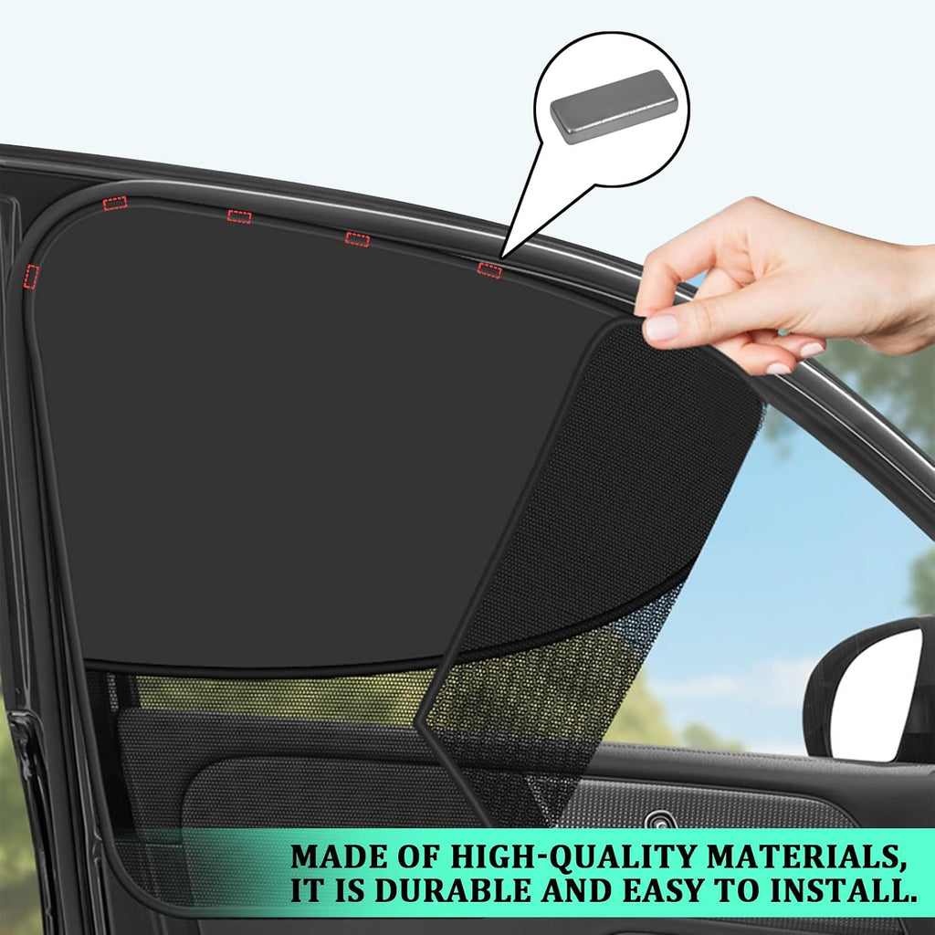 Car Window Sun Shades 2 Pack, Magnetic Double Layer Side Window Covers, Half Blackout & Half See-Through Design, UV Ray Heat Glare Blocker, Car Window Curtains for Driver Passenger, Universal Fit