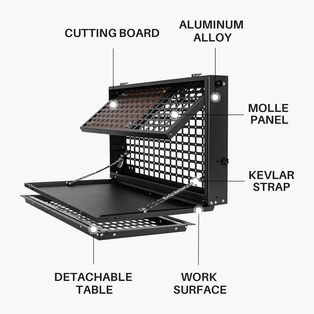 Tailgate Table, MOLLE Panel for Jeep Wrangler JK JL 2007–2025 | Double Layer Foldable Cargo Rack, Tool Storage, Tactical Modular Storage for MOLLE Accessories