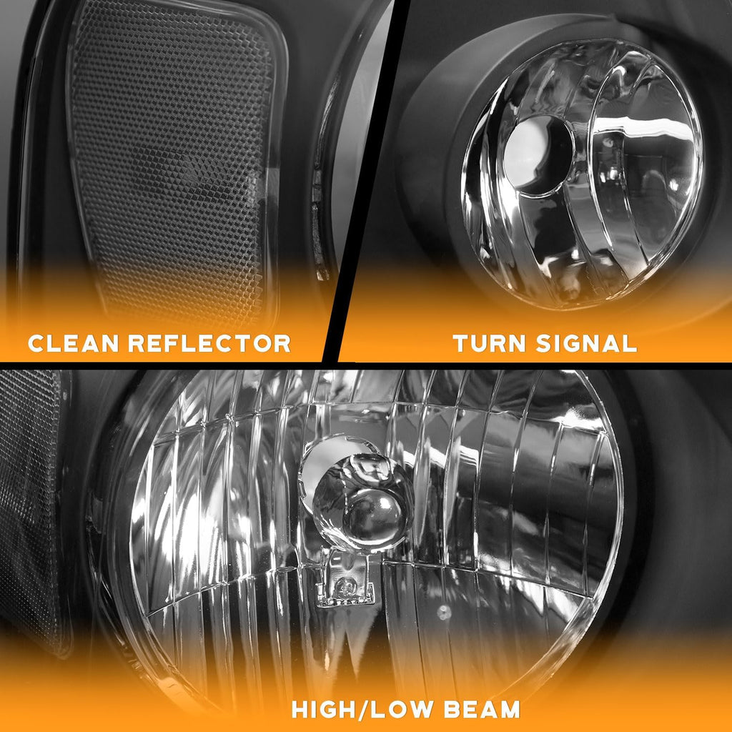 WEELMOTO Headlights for 2004-2008 Ford F150 Pickup / 06-08 Mark LT Headlight Assembly Compatible with 2004 2005 2006 2007 2008 F150 Headlamp Replacement Black Housing Clear Reflector