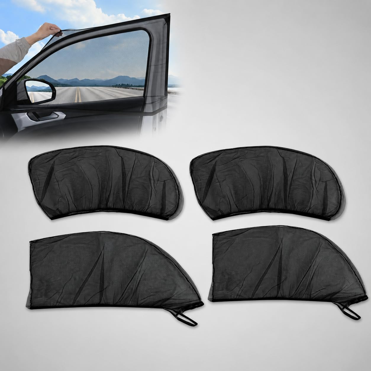 4pcs Car Window Sun Shade Cover, Breathable Mesh for All Side Windows, Mosquito Net Curtain Reduces Sun Rays Glare, Privacy Protection for Most Sedans