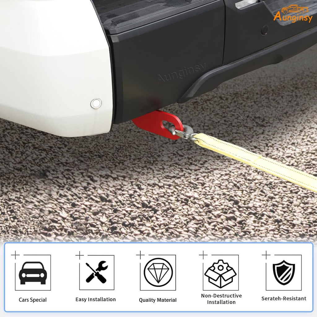 Aunginsy 2PCS Rear Tow Hitch Receiver Hook Compatible with Toyota Tundra 2026 2025 2024 2023 2022, Red Rear Bumper Trailer Ring Towing Tow Hook Recovery Point Screw Trailer Hitch Exterior Accessories