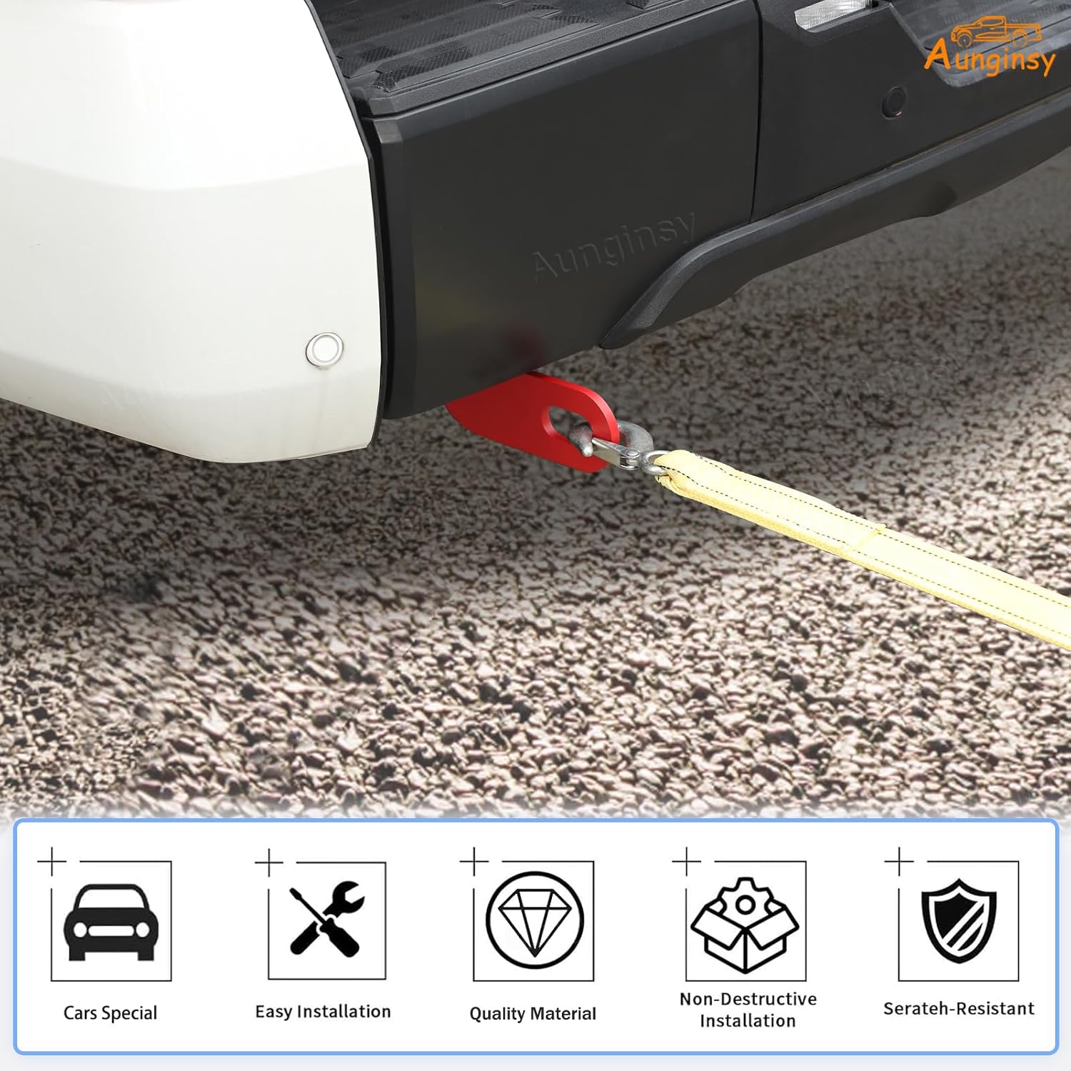 Aunginsy 2PCS Rear Tow Hitch Receiver Hook Compatible with Toyota Tundra 2026 2025 2024 2023 2022, Red Rear Bumper Trailer Ring Towing Tow Hook Recovery Point Screw Trailer Hitch Exterior Accessories