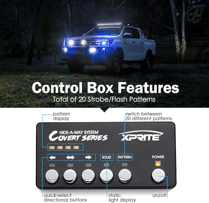 Xprite Blue LED Hideaway Strobe Police Lights Kit, 20 Flashing w/Control Panel - Image 4