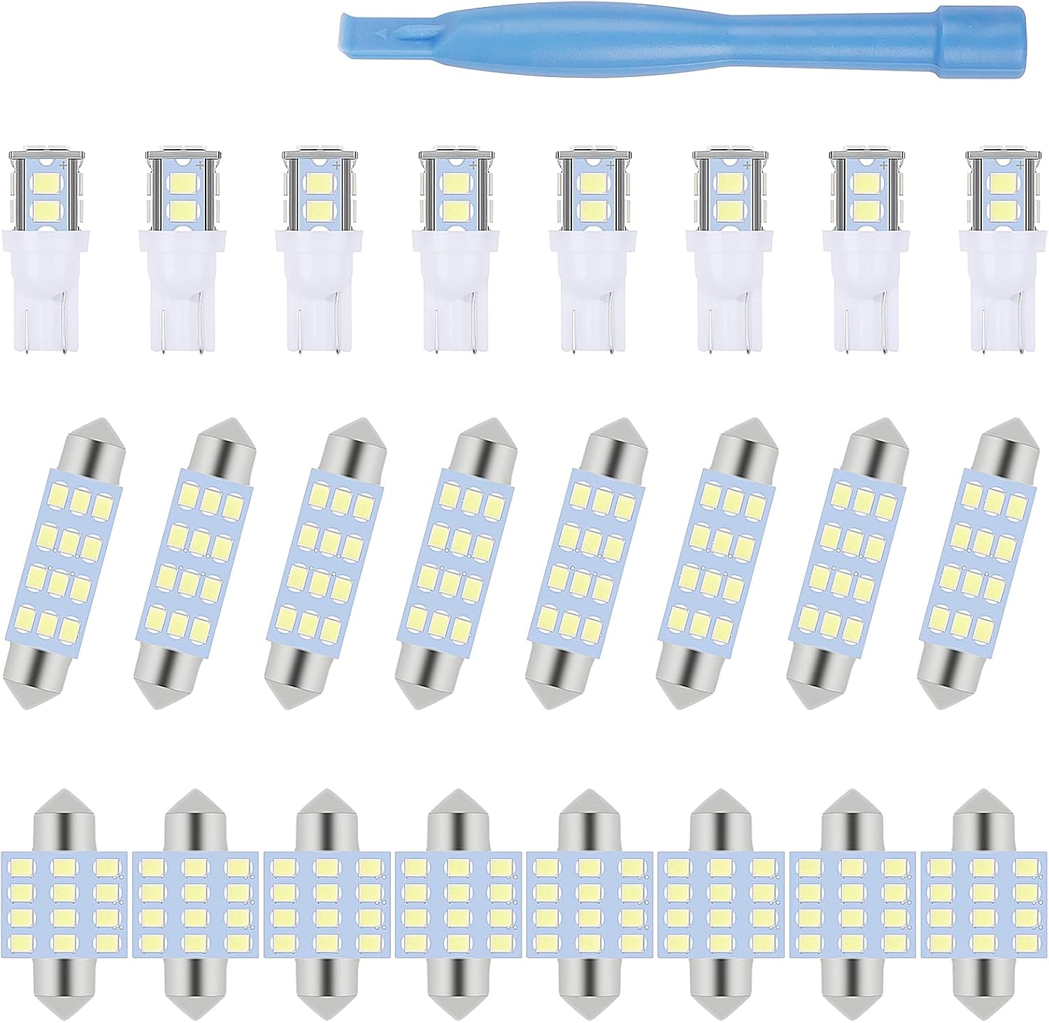 Kinstecks 24 Pieces Car LED Interior Bulb Kit Set Dome Light 194 T10 DE3175 578 31mm 42mm Bulbs Interior Replacement Lights with Acrowbar for Car Interior Door Courtesy Instrument Panel Side Lights