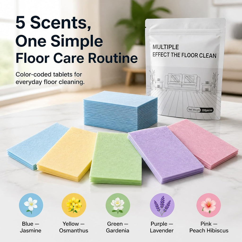 Multi-Surface Floor Cleaner Tablet, Concentrated Mopping Cleaning Tablets for Wood, Luxury Vinyl Plank, Laminate & Tile Flooring, Deep Clean Stain Remover Strips (Peach & Hibiscus Scent,100)