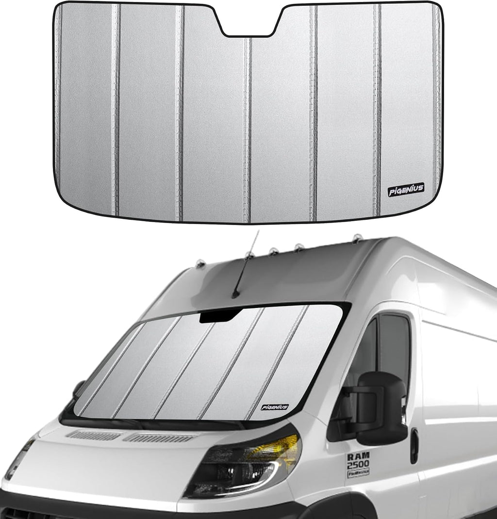 Pigenius Windshield Sun Shade for Ram ProMaster 1500 2500 3500 2014-2026, Premium Grey Leather Finish