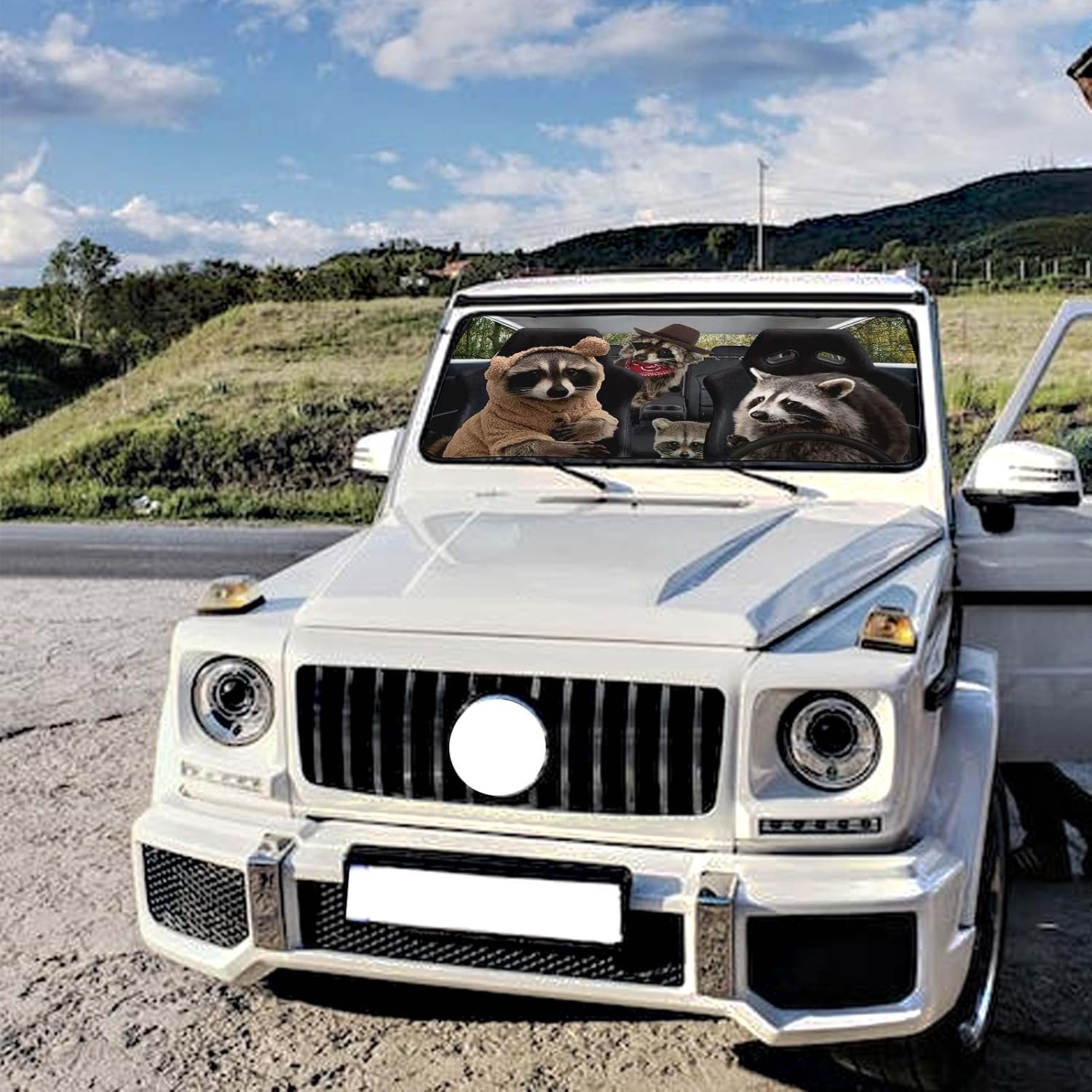 Raccoon Car Windshield Sun Shade Umbrella Foldable Car Shade Umbrella Keep Vehicle Cool for Most Vehicles Sun Shades Cover