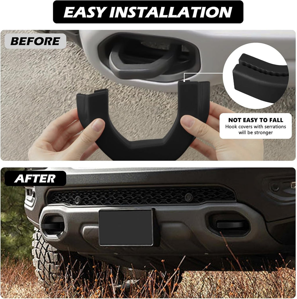 Front Tow Hooks Covers Hitch Cover Customized Car Tow Hooks Compatible with RAM 1500 Accessories 2019-2026|Black (Not Fit for RAM 1500 Classic,Warlock,RAM 2500,RAM 3500)
