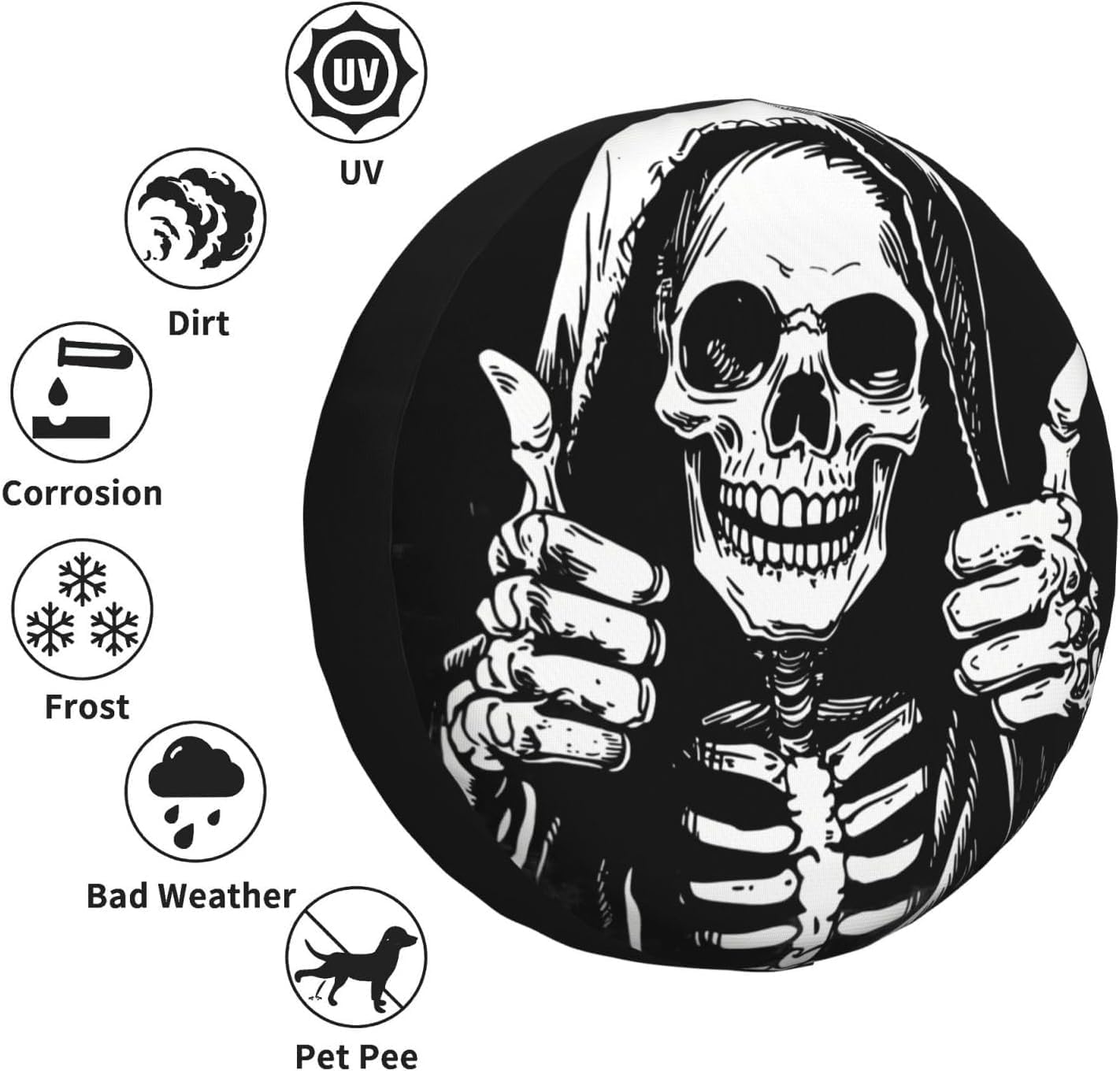 Funny Skull Spare Tire Cover Weatherproof Universal Wheel Protector | for RV & Camper, Travel Trailer Fit, Truck Compatible, Skull Graphic Design, All-Weather Protection