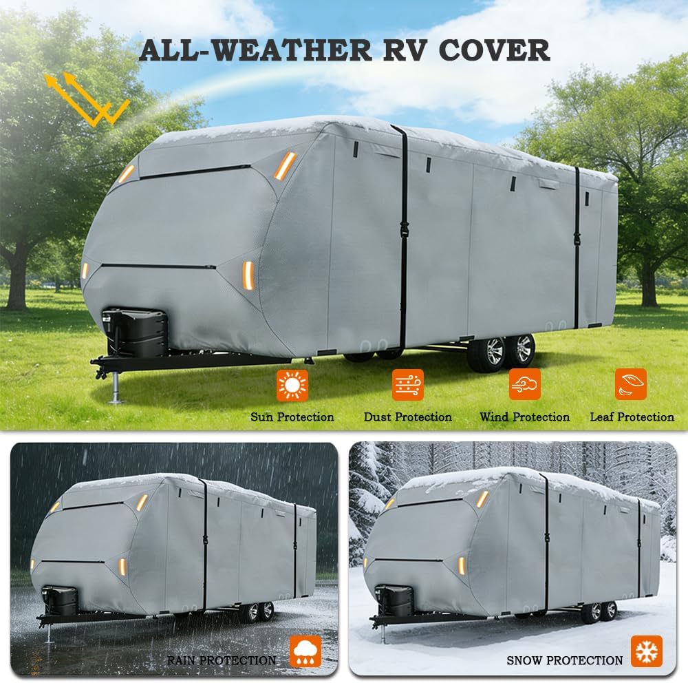 RV Cover for Keystone Bullet Crossfire 287RLS 2018–2026, Travel Trailer Camper Storage Cover 420D Oxford with Adjustable Straps, Zipper Access for Driveway Seasonal Parking