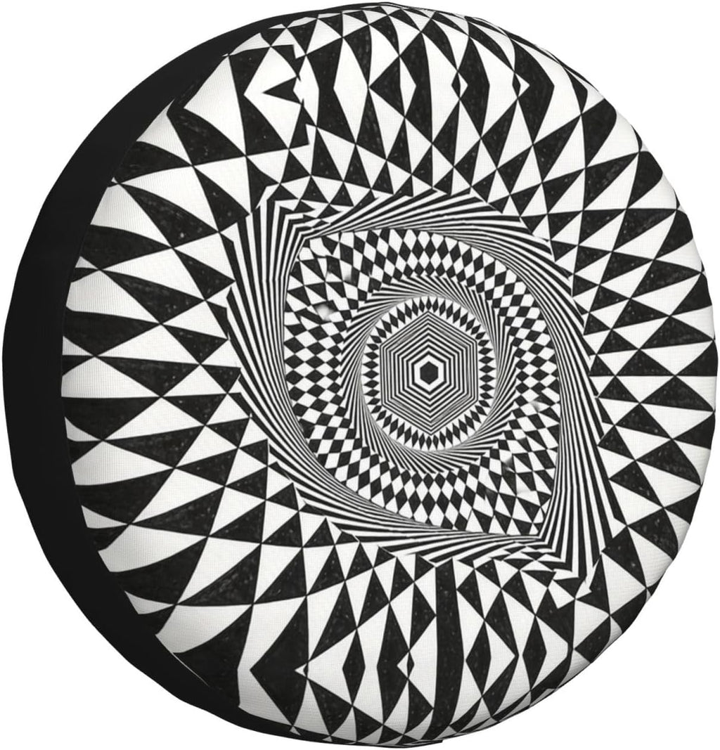 3D Optical Dizziness Grid-2 Print Universal Spare Tire Cover for RV, Jeep | Wheel Protector Fits Rv, Trailer, Jeep, Shield Tires From Sun, Dirt And Rain For Outdoor Storage