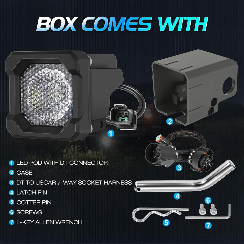 Flood Hitch Lights Kits, Niwaker LED Reverse Light for 2x2 Inch Trailer Hitch Receiver Backup Light Compatible with 7-WAY Socket Plug-n-Play Hitch Mount Reverse Light for Truck Pickup SUV Off Road