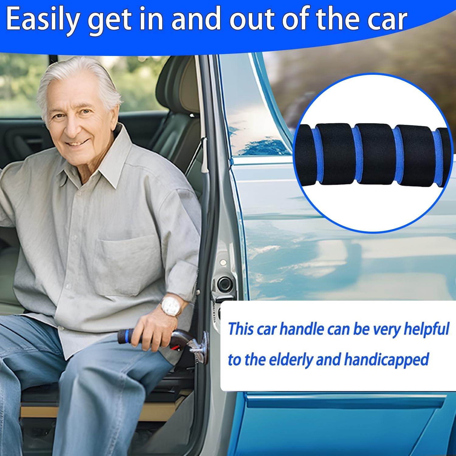KOUNATSURI Car Handle Assist for Elderly Car Door Handle Multifunction Handle Car Door Latch Handle for Seniors and Handicapped(Blue)