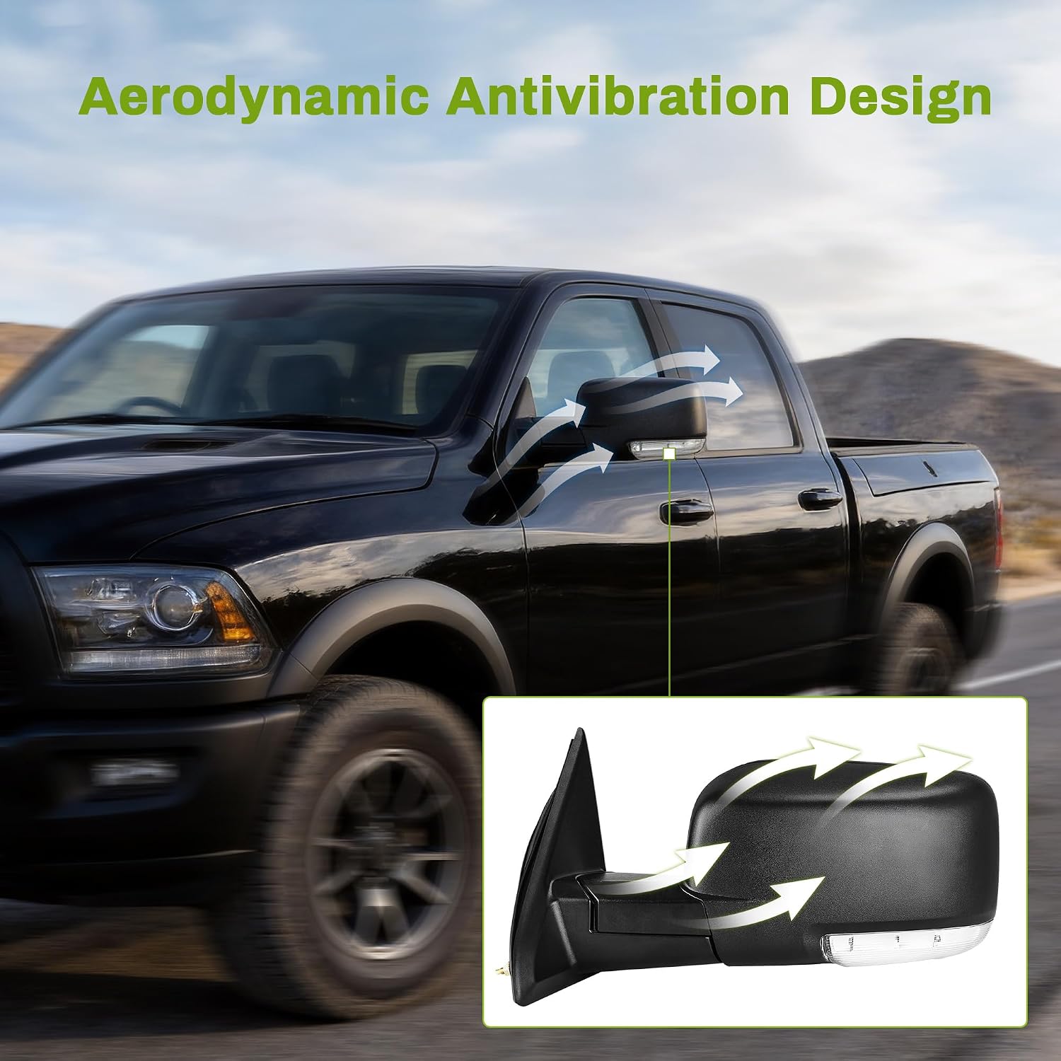 AUTOSAVER88 Side Tow Mirrors Compatible with 2009-2018 Dodge Ram 1500 2010-2017 Dodge Ram 2500 3500, Power Heated Turn Signal Light Door Mirrors Pair