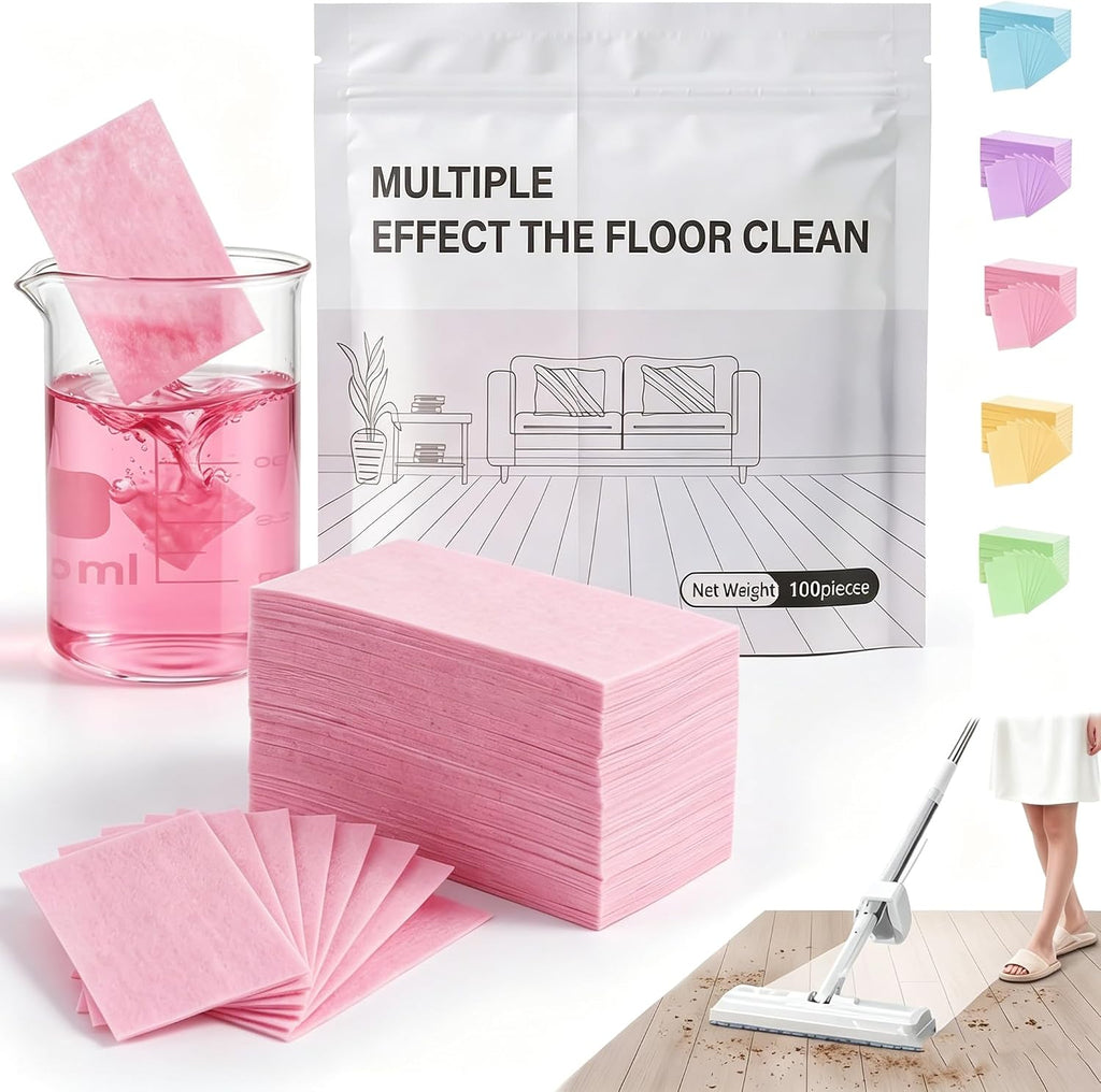 Multi-Surface Floor Cleaner Tablet, Concentrated Mopping Cleaning Tablets for Wood, Luxury Vinyl Plank, Laminate & Tile Flooring, Deep Clean Stain Remover Strips (Peach & Hibiscus Scent,100)