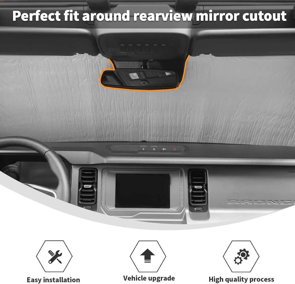 Linskip Custom Sunscreen Windshield Sunshade for 2021-2026 Ford Bronco Sun Shade, Interior Accessories, Reflective Outer Layer Sun Visor(Silver-Type A)