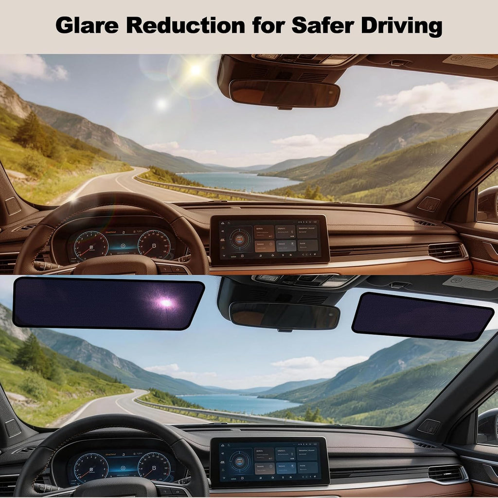 Static Cling Car Window Shade 15.7 × 7 in, 2PCS Sun Glare Blocker | Glare Reduction, Clear Visibility, Stays Firmly in Place, Adjustable Placement, Ideal for Daily Driving