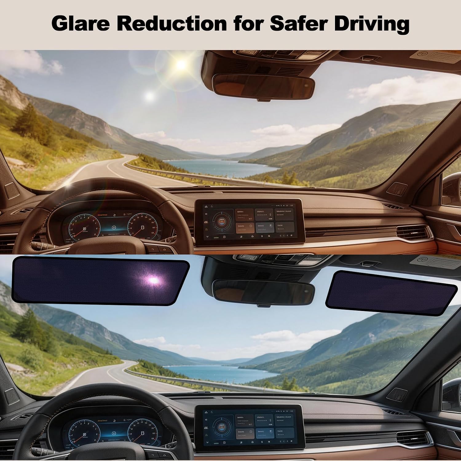 Static Cling Car Window Shade 15.7 × 7 in, 2PCS Sun Glare Blocker | Glare Reduction, Clear Visibility, Stays Firmly in Place, Adjustable Placement, Ideal for Daily Driving