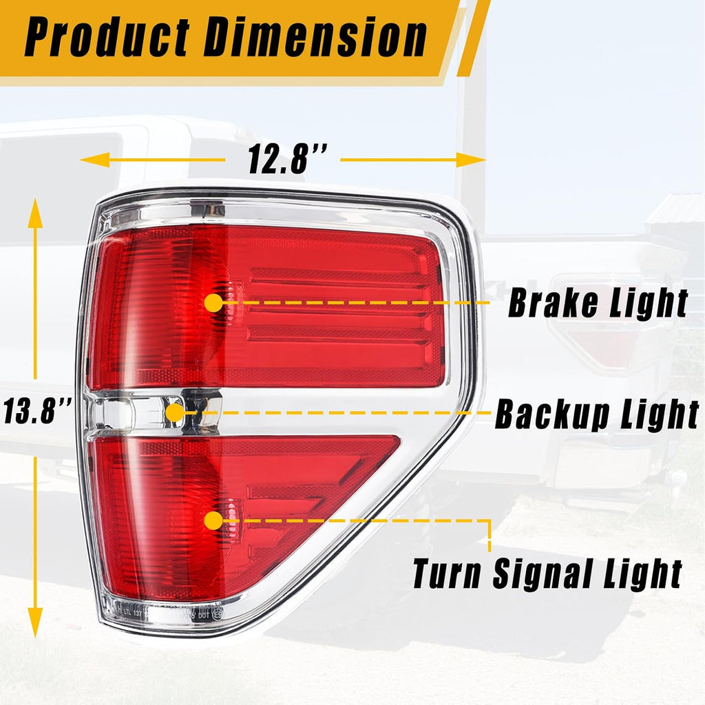 Boine Compatible With 2009 2010 2011 2012 2013 2014 Ford F150 F-150 Right Passenger Side Tail Light Housing - Chrome trim