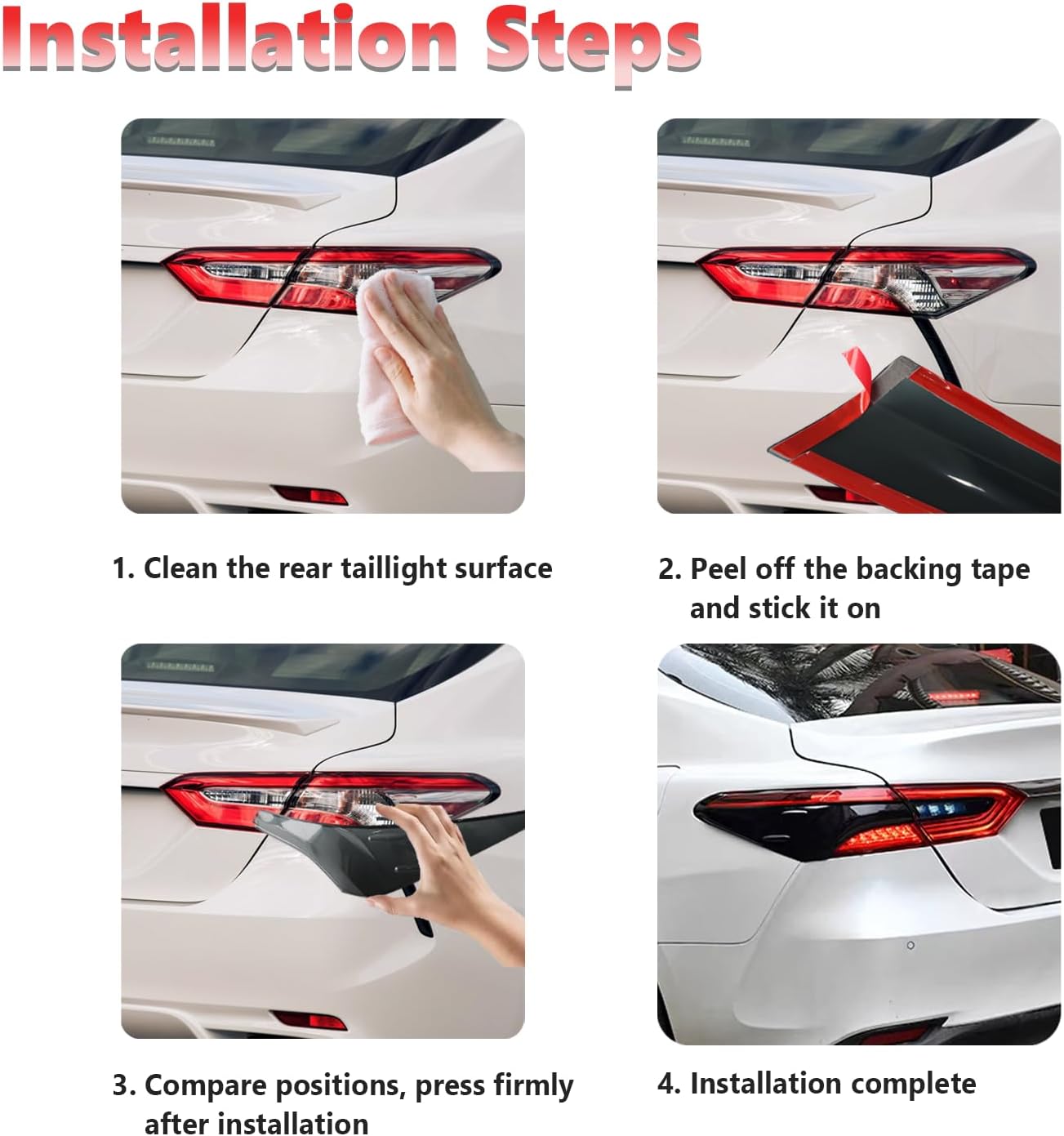AUCERAMIC 4Pcs Tail Light Lamp Cover Guard Trim Fit 2018 2019 2020 2021 2022 2023 2024 for Toyota Camry Tail Light Frame Bezels