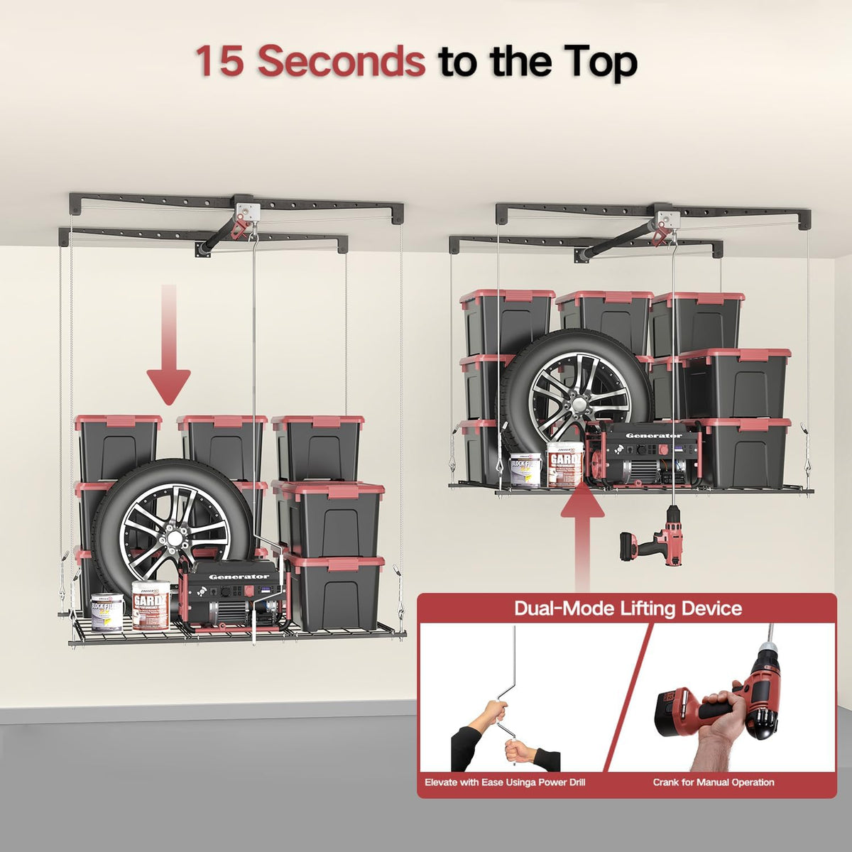 overhead garage storage lift, 4x4 ft ceiling storage, package contents
