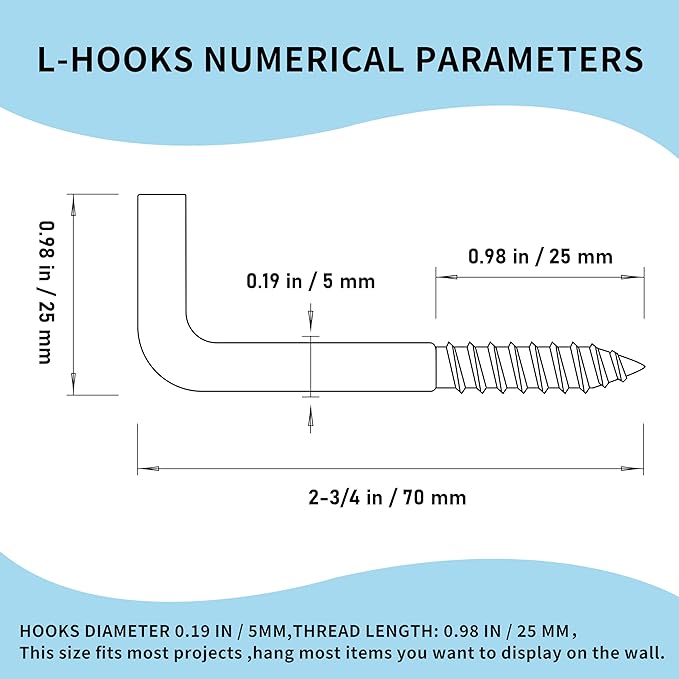 304 Stainless Steel M5 Screw-in Hooks 60 Pcs, 7 Shape Screw Hooks, Right Angle - Image 4