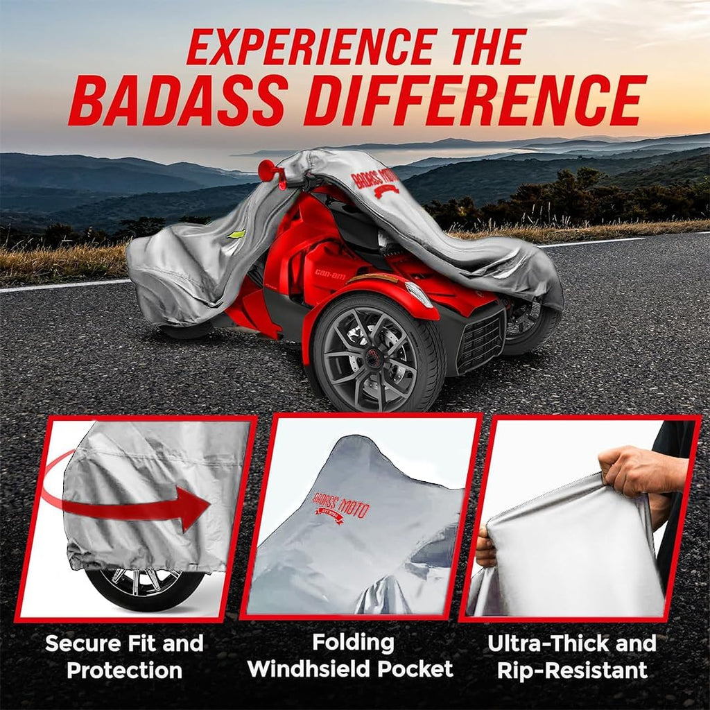 Badass Moto Can Am Ryker Cover Fits 600/900 Rally Sport Trike Three Wheeler. Heavy Duty. Won't Wimp Out. Fits Can-Am Ryker Motorcycle Accessories Waterproof Outdoor Storage