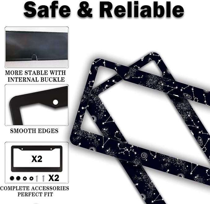 License Plate Frames Black and White License Plate Holder Galaxy Moon and Stars - Image 4