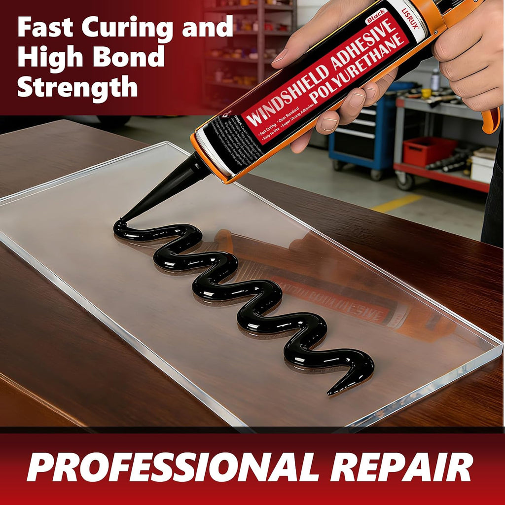 [6 pack] polyurethane windshield adhesive, windshield sealant black shown in use