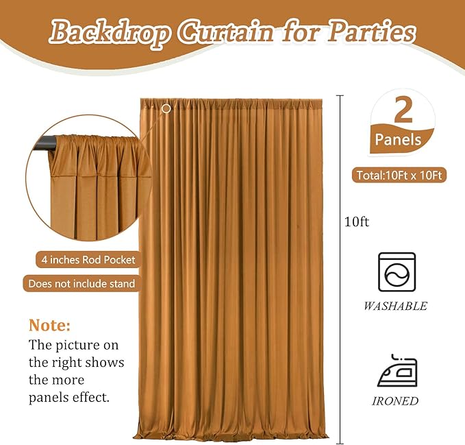 10 x 10 Feet Brown Backdrop Curtain for Partie, Background Curtains for Photo...