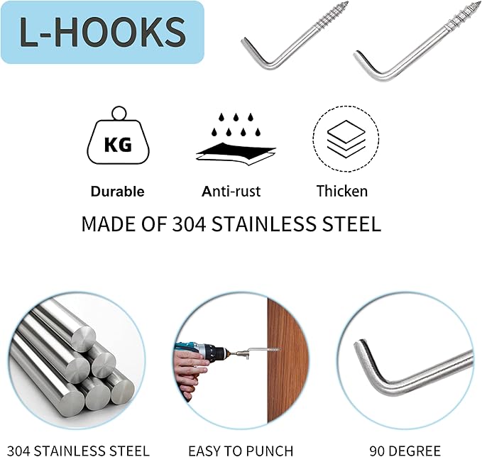 304 Stainless Steel 2-3/4 in Screw-in Hooks 20 Pcs, 7 Shape Screw Hooks - Image 2