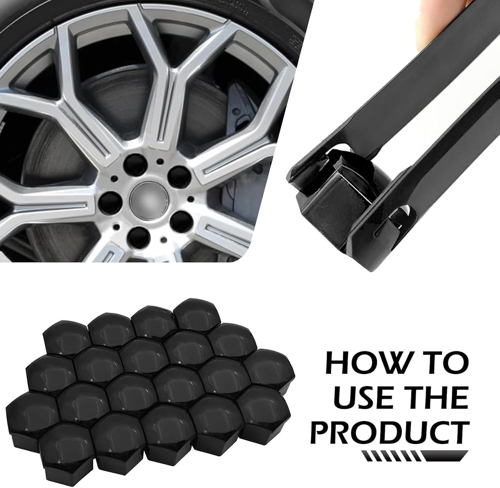 20 PCS Tire Lug Nut Covers, 21MM Hexagonal Wheel Lug Nut Caps with Removal Tool, Dustproof Wheel Center Nut Caps, Suitable for Most Cars (Black #21MM)