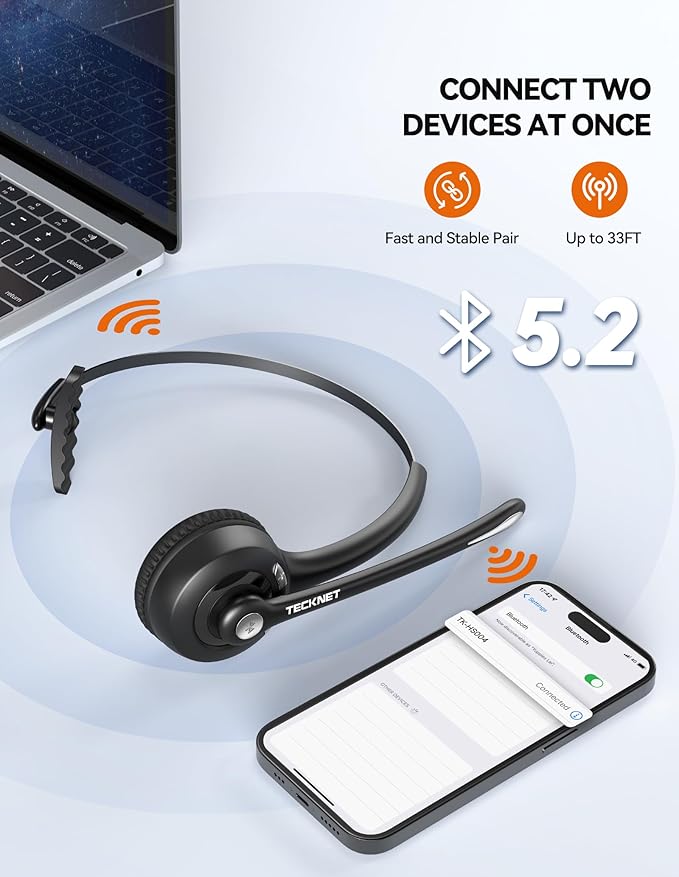 TECKNET Bluetooth Headphones Over Ear, 65 Hours Playtime and 3 EQ Modes - Image 2