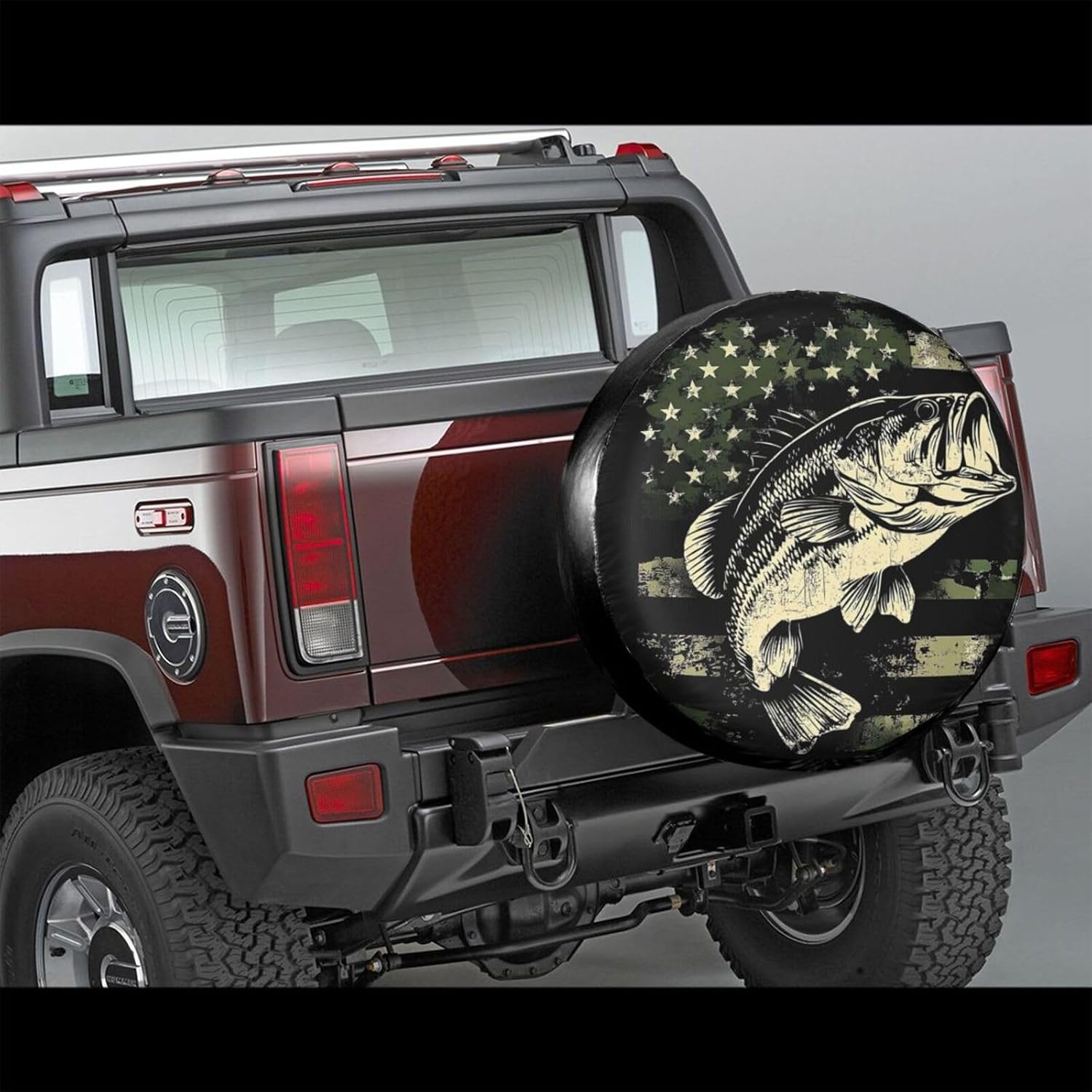 Camouflage American Flag Bass Fish Spare Tire Cover Universal for Rv Suvs Trucks Camper Travel Trailers, Cute Animal Waterproof Wheel Protector Covers,14 inch