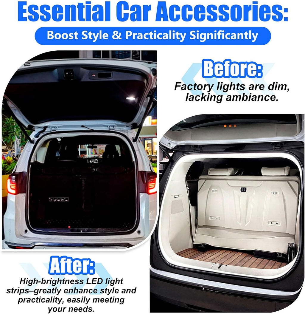 JSCARLIFE LED Car Trunk Light Strip (13FT/4M) - High-Brightness Universal Waterproof Car Boot Lighting with Delay Shutoff, Flexible Silicone Design for SUV/Sedan/Pickup (White)